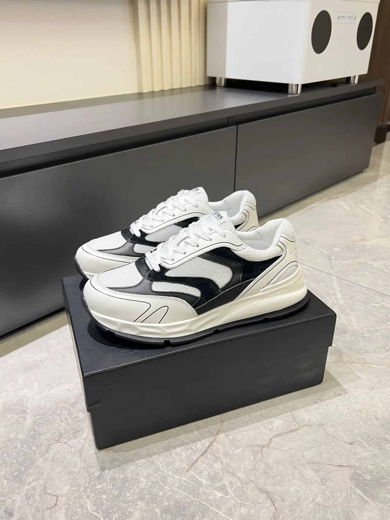 Hugo Boss White Black Chunky Sole Mesh And Synthetic Paneling Sneakers 4