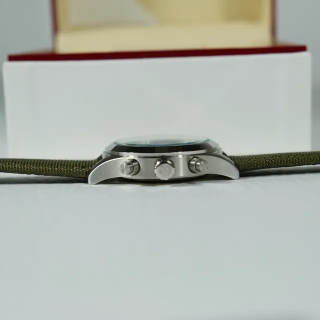 IWC Pilot’s Watch Chronograph Black Dial Orange Hands Olive Green Fabric Strap Mechanical Watch 3