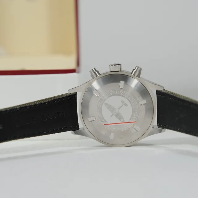 IWC Pilot’s Watch Chronograph Black Dial Orange Hands Olive Green Fabric Strap Mechanical Watch 4