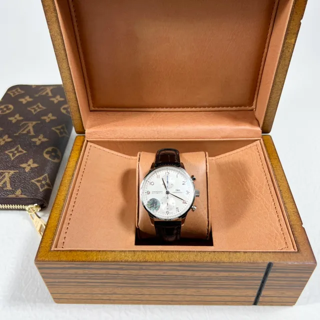 IWC Portugieser Chronograph Automatic Silver Dial Black Alligator Strap Mechanical Watch 2