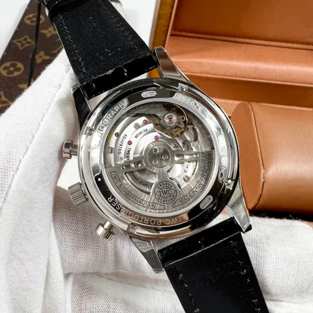IWC Portugieser Chronograph Automatic Silver Dial Black Alligator Strap Mechanical Watch 5