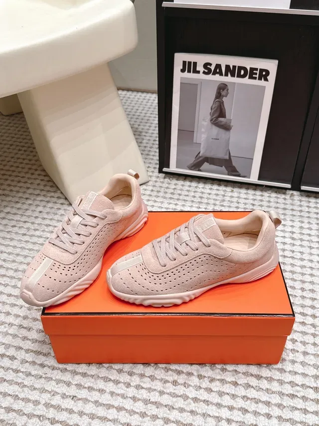 Jil Sander Tênis de camurça perfurado rosa pálido lifestyle sneakers 5