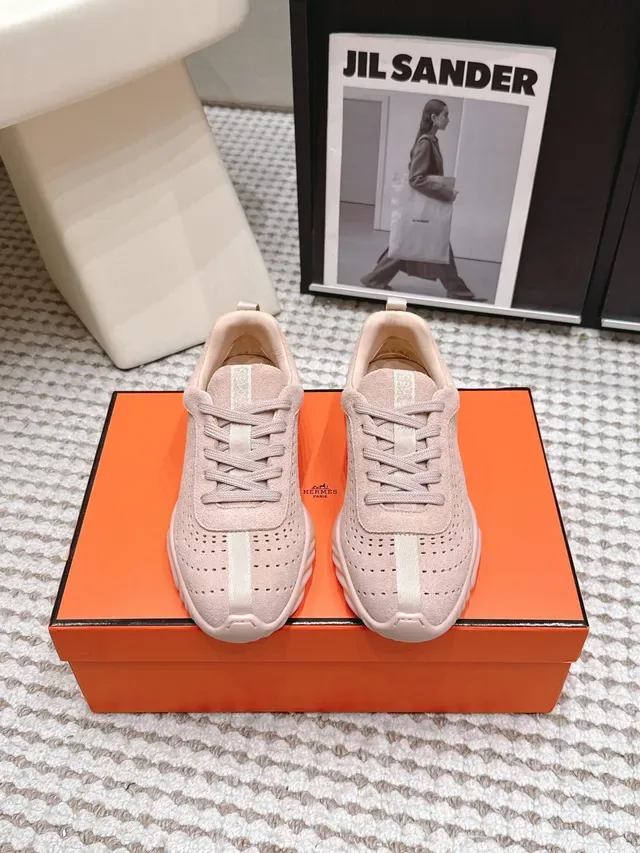 Jil Sander Tênis de camurça perfurado rosa pálido lifestyle sneakers 6