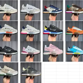 Lacoste Beige Green Retro Runner Silhouette Layered Synthetic Mesh Upper Sneakers