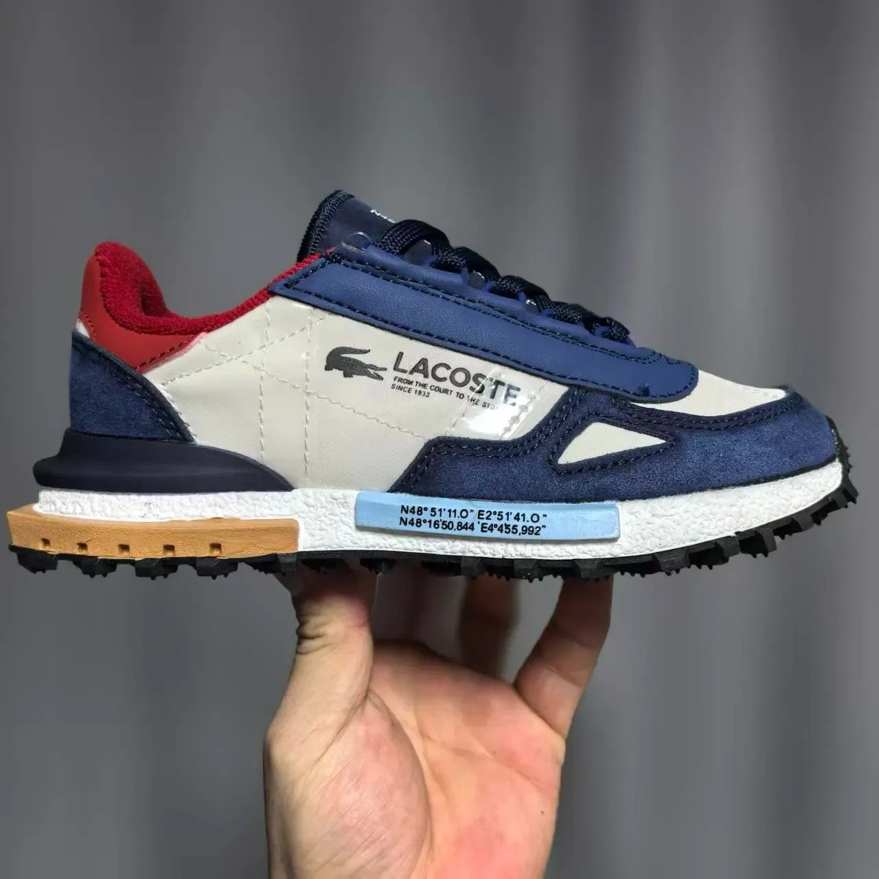 Lacoste Beige Vert Rétro Runner Silhouette Couches Synthétique Maille Supérieure Sneakers 5
