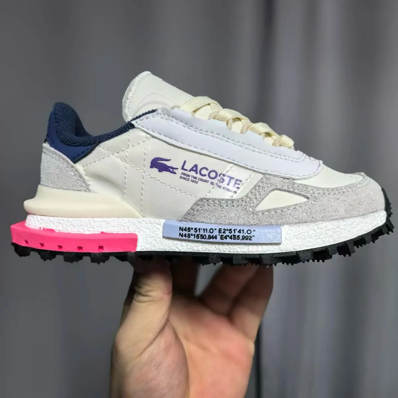 Lacoste Beige Vert Rétro Runner Silhouette Couches Synthétique Maille Supérieure Sneakers 7