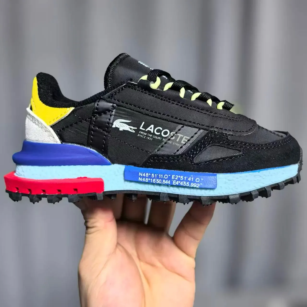 Lacoste Beige Vert Rétro Runner Silhouette Couches Synthétique Maille Supérieure Sneakers 8