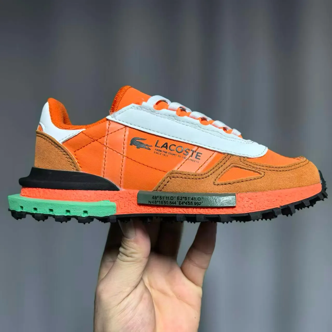 Lacoste Beige Vert Rétro Runner Silhouette Couches Synthétique Maille Supérieure Sneakers 9