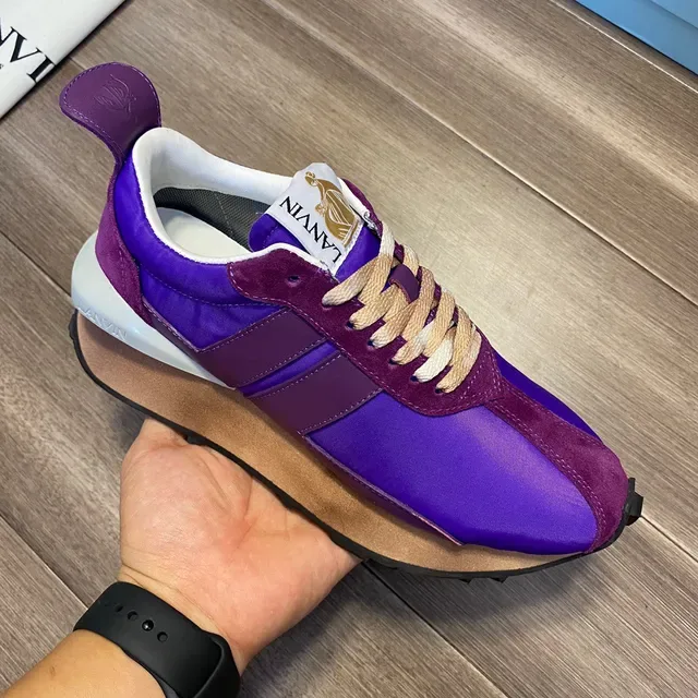 Lanvin Purple Beige Layered Upper Tan Laces Lifestyle Sneakers 4