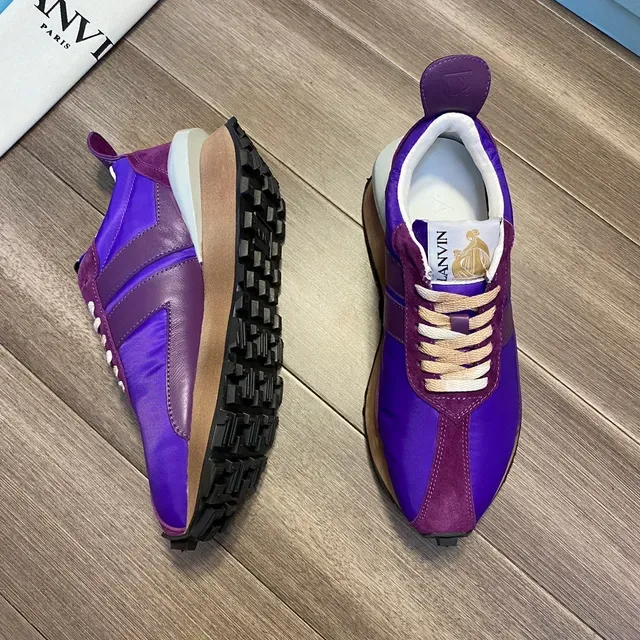 Lanvin Purple Beige Layered Upper Tan Laces Lifestyle Sneakers 7