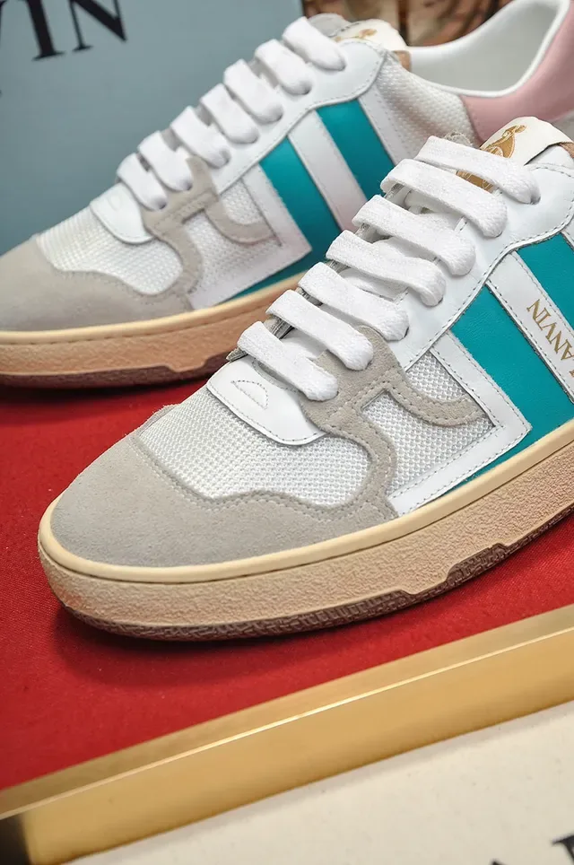 Lanvin White Blue Layered Mesh And Suede Upper Dual-Tone Side Stripe Lifestyle Sneakers 3