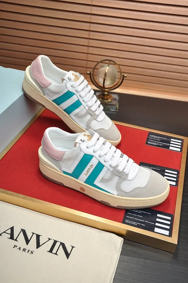Lanvin White Blue Layered Mesh And Suede Upper Dual-Tone Side Stripe Lifestyle Sneakers 5