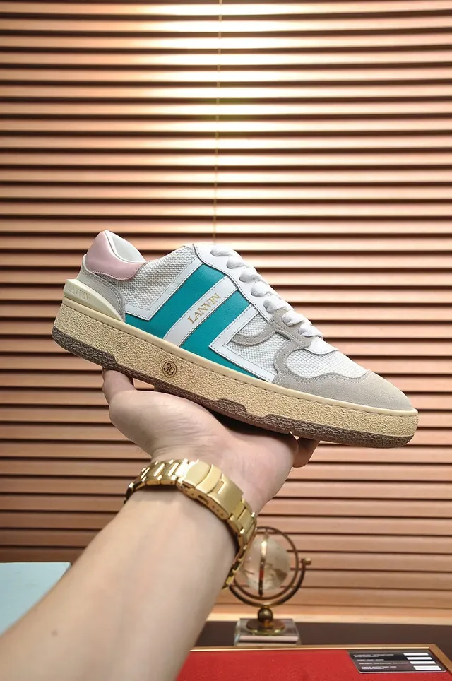 Lanvin White Blue Layered Mesh And Suede Upper Dual-Tone Side Stripe Lifestyle Sneakers 7