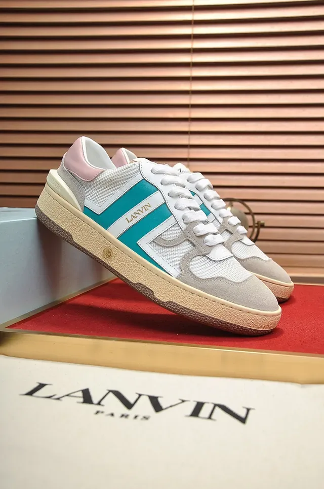Lanvin White Blue Layered Mesh And Suede Upper Dual-Tone Side Stripe Lifestyle Sneakers 8