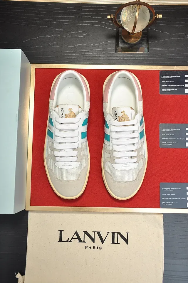 Lanvin White Blue Layered Mesh And Suede Upper Dual-Tone Side Stripe Lifestyle Sneakers 9