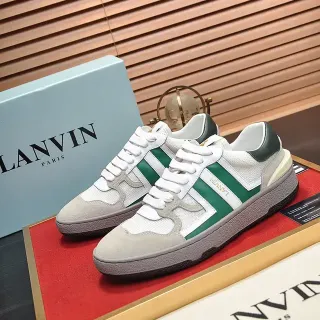 Lanvin White Green Double Stripe Gold Branding Lifestyle Sneakers