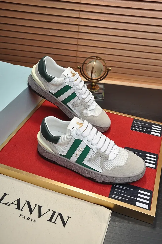Lanvin White Green Double Stripe Gold Branding Lifestyle Sneakers 4