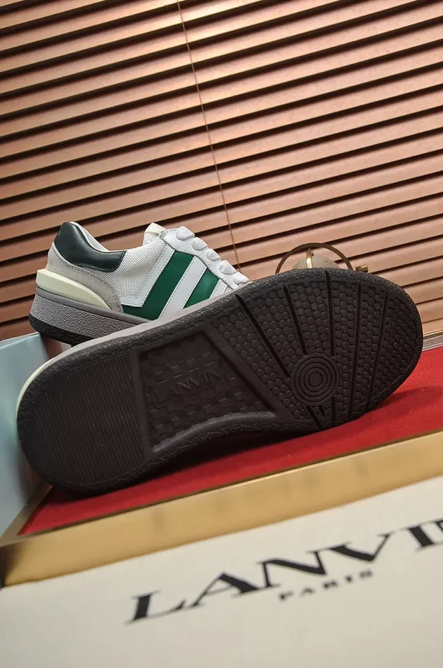 Lanvin White Green Double Stripe Gold Branding Lifestyle Sneakers 5