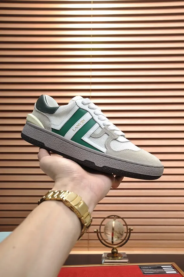 Lanvin White Green Double Stripe Gold Branding Lifestyle Sneakers 7