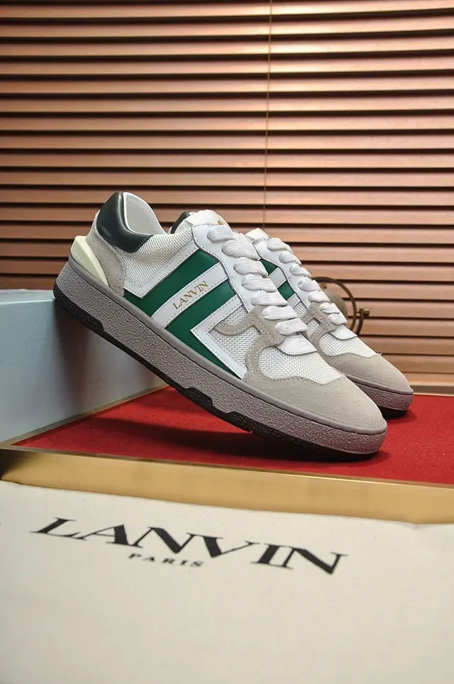 Lanvin White Green Double Stripe Gold Branding Lifestyle Sneakers 8
