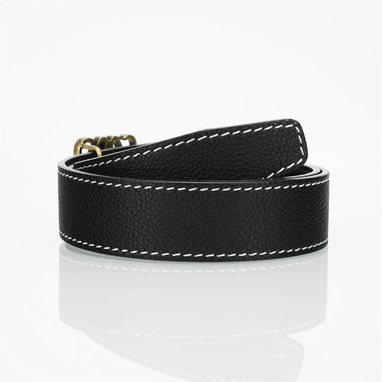 Loewe Anagram Belt أسود ذهبي أبيض مقشف خياط تباين جلد 3