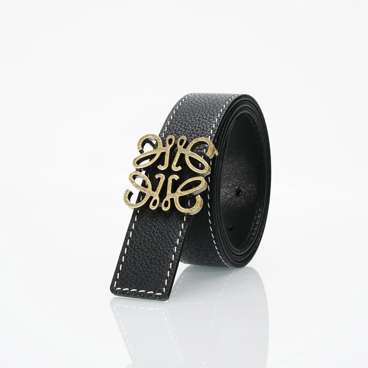 Loewe Anagram Belt أسود ذهبي أبيض مقشف خياط تباين جلد 6