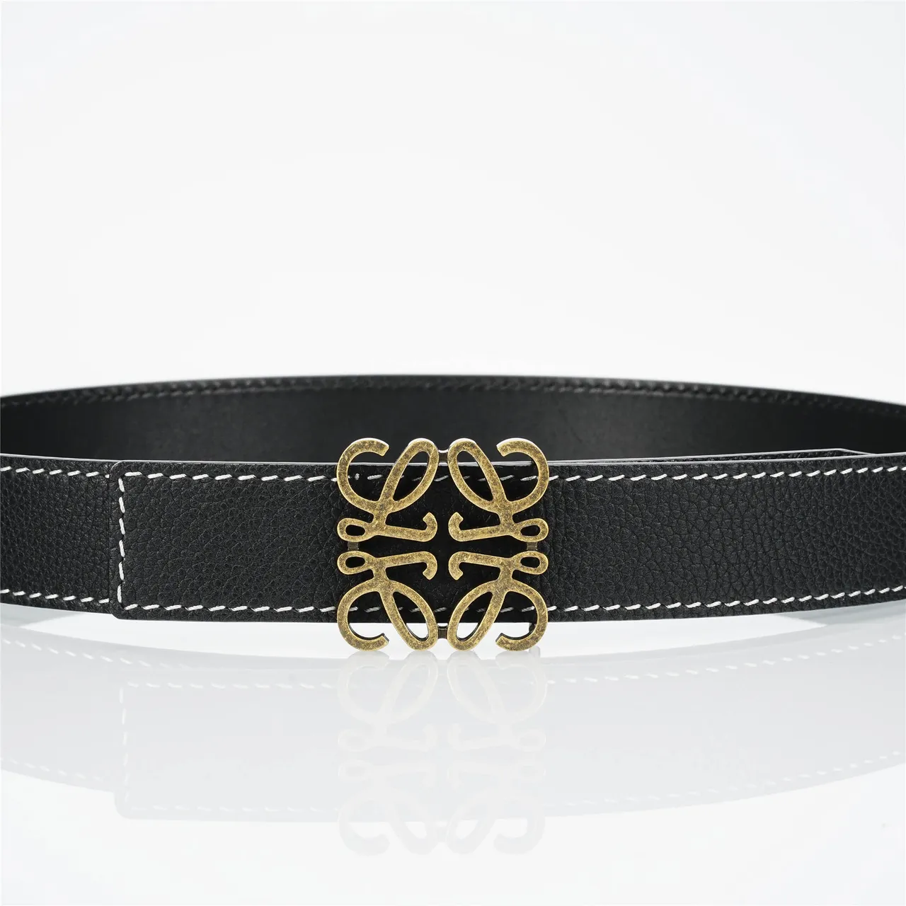 Loewe Anagram Belt أسود ذهبي أبيض مقشف خياط تباين جلد 7