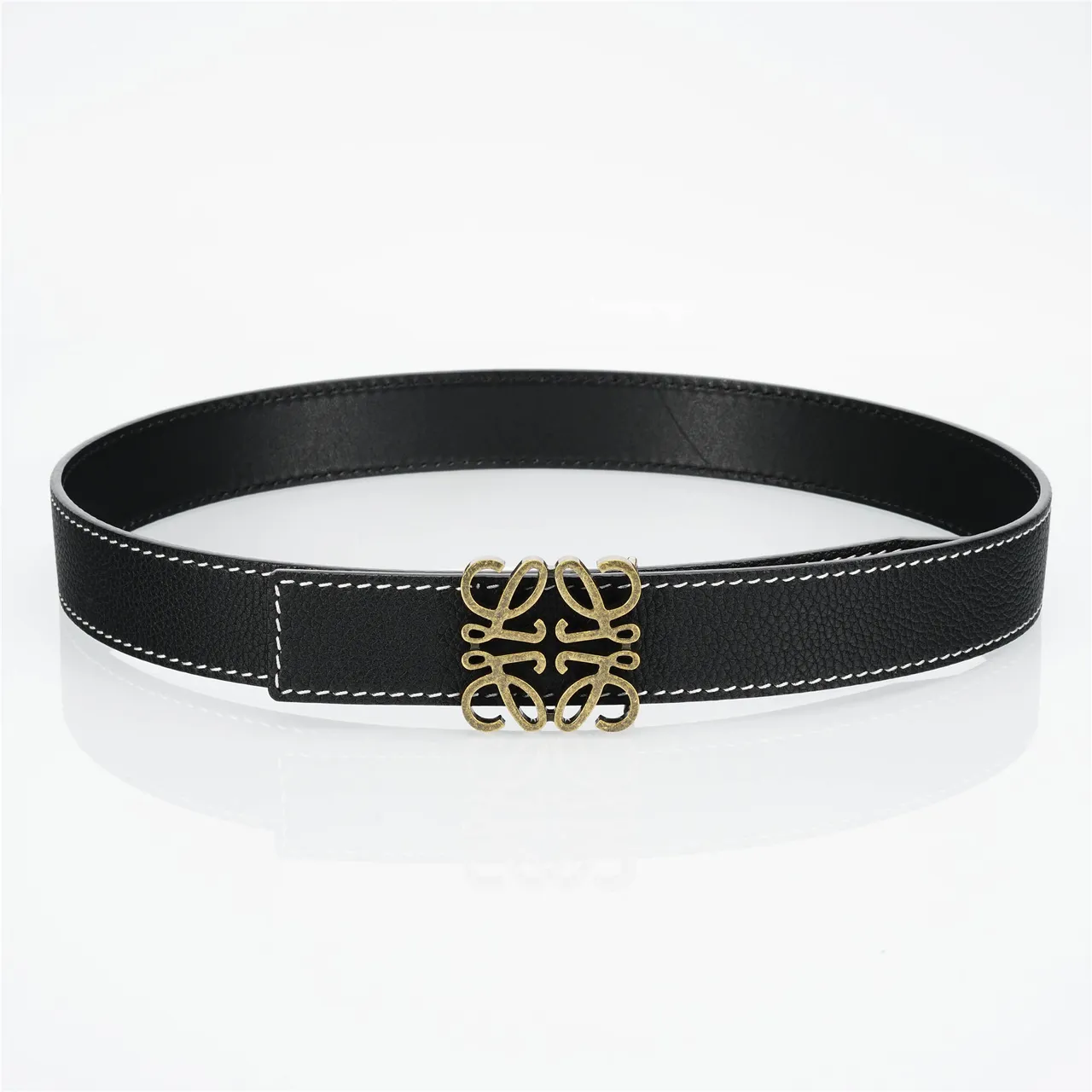 Loewe Anagram Belt أسود ذهبي أبيض مقشف خياط تباين جلد 8