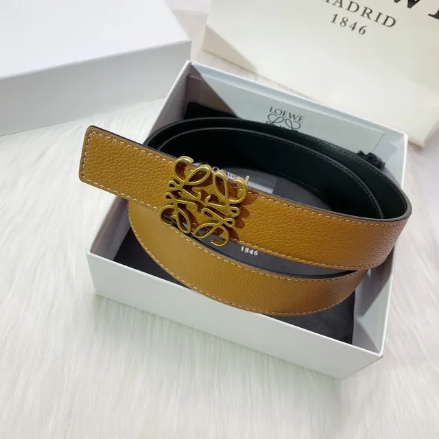Loewe Anagram Belt Tan and Black Leather Belt 4