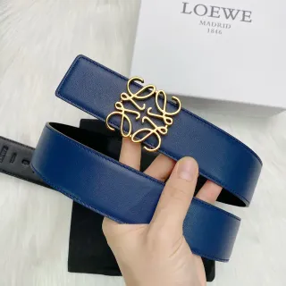 Loewe Anagram Marino Dorado Liso Cuero de primera capa Hebilla Correa de cuero