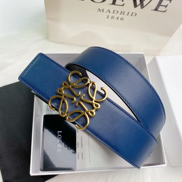 Loewe Anagram Marine Or Lisse Cuir pleine fleur Boucle Ceinture cuir 5