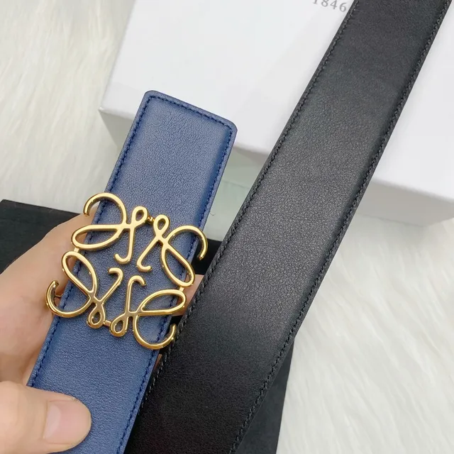 Loewe Anagram Marine Or Lisse Cuir pleine fleur Boucle Ceinture cuir 8
