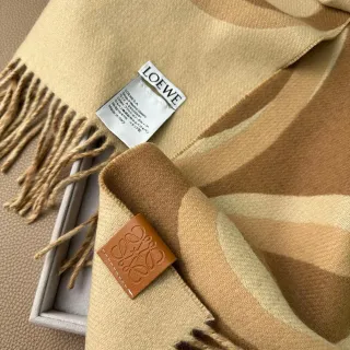 Loewe Geometric Stripe Beige and Brown Cashmere Scarf