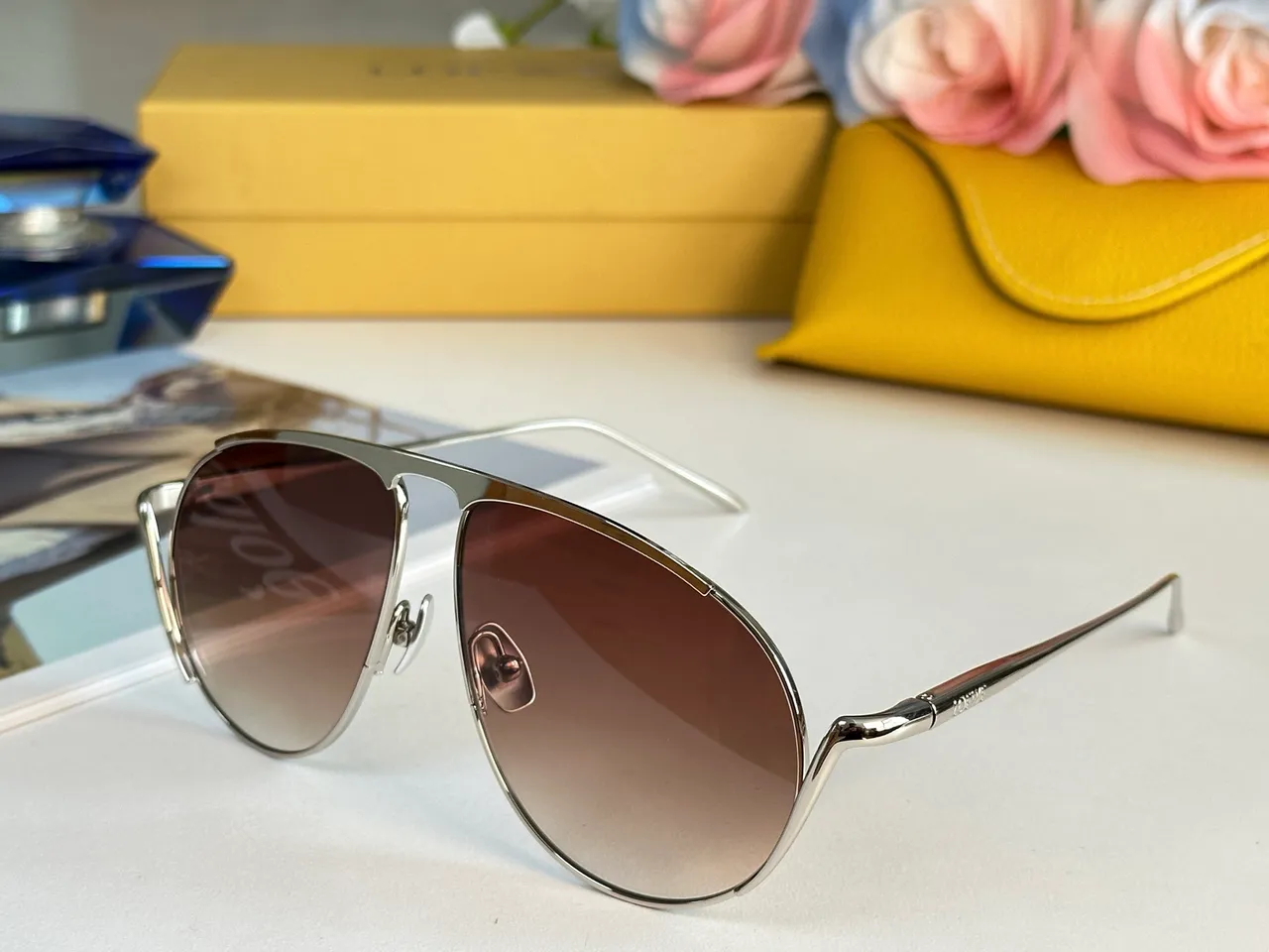 Loewe Gold Silver Aviator Silhouette Thin Metal Frame Sunglasses 2