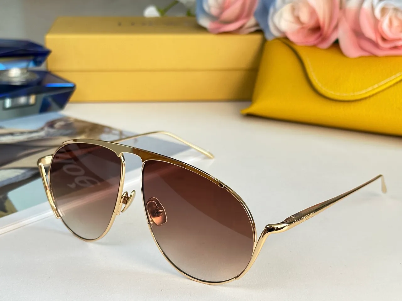 Loewe Gold Silver Aviator Silhouette Thin Metal Frame Sunglasses 4