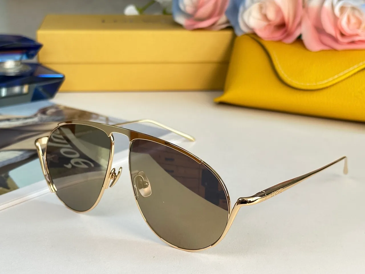 Loewe Gold Silver Aviator Silhouette Thin Metal Frame Sunglasses 5