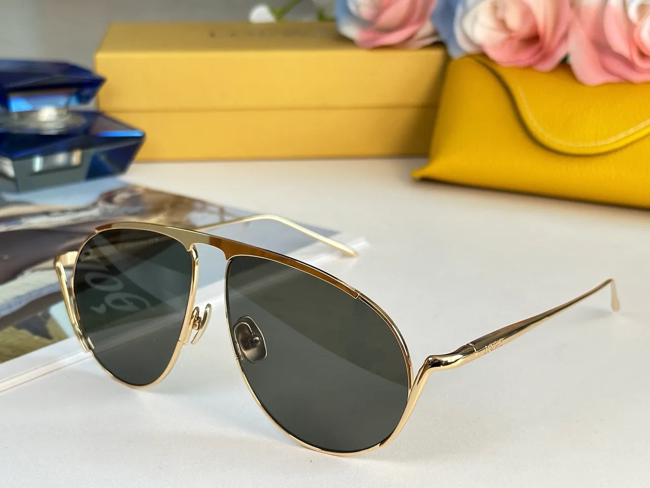 Loewe Gold Silver Aviator Silhouette Thin Metal Frame Sunglasses 6