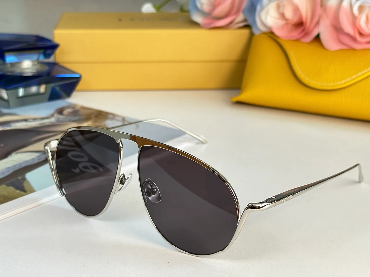 Loewe Gold Silver Aviator Silhouette Thin Metal Frame Sunglasses 7