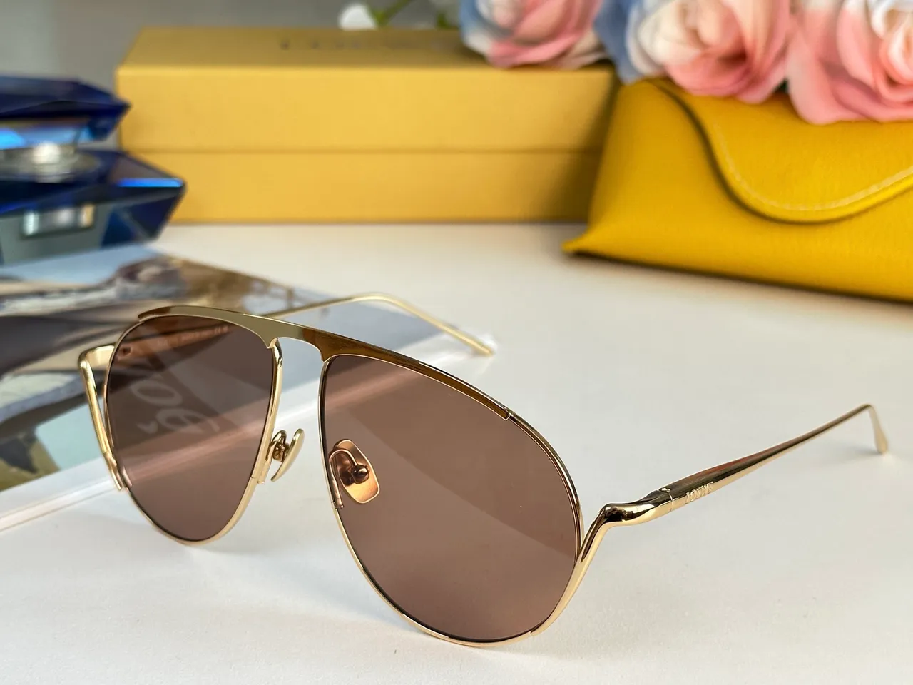 Loewe Gold Silver Aviator Silhouette Thin Metal Frame Sunglasses 8