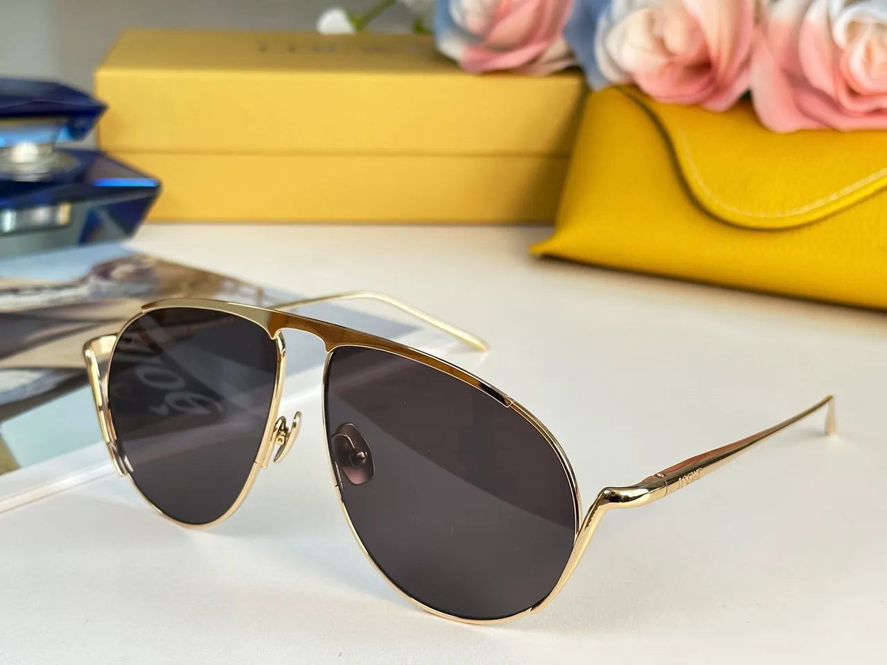 Loewe Gold Silver Aviator Silhouette Thin Metal Frame Sunglasses 9