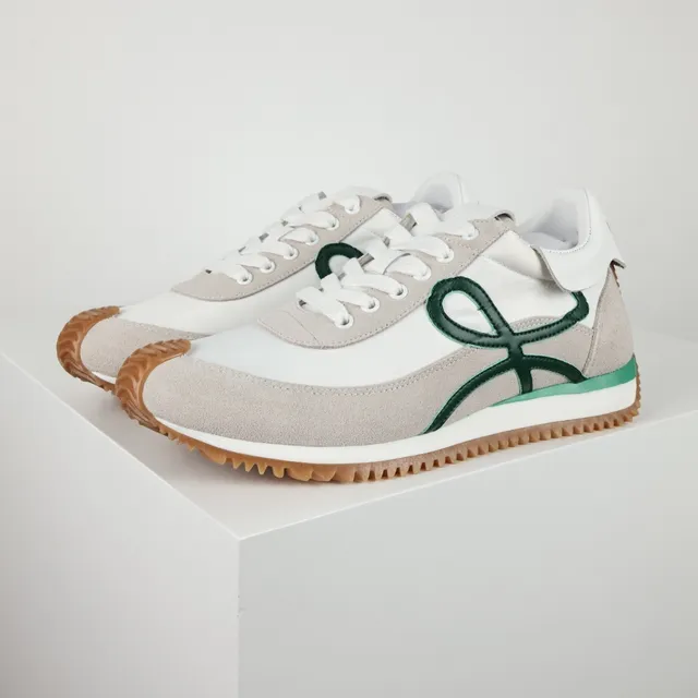 Loeve Blanc Vert Low-Top Runner Silhouette Daim et Textile Supérieur Lifestyle Sneakers 2