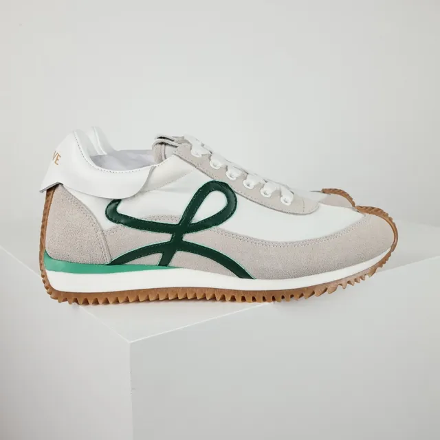 Loeve Blanc Vert Low-Top Runner Silhouette Daim et Textile Supérieur Lifestyle Sneakers 3