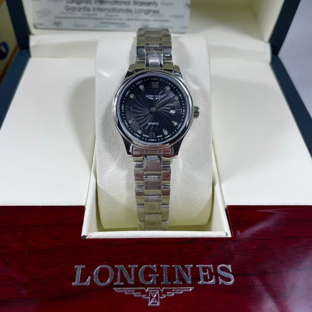 Longines Black Silver Guilloché Sunray Dial Diamond Hour Markers Quartz Watch 2