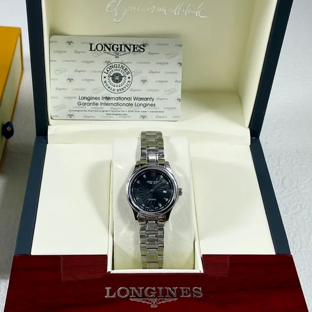Longines Black Silver Guilloché Sunray Dial Diamond Hour Markers Quartz Watch 3