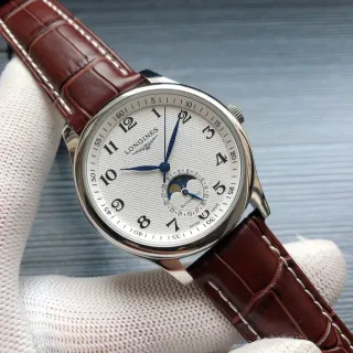 Longines Master Collection Silver Dial Brown Leather Mechanical Watch