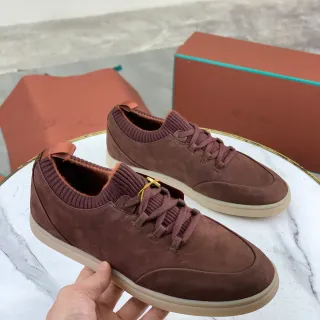 Loro Piana Brown Beige Suede Upper Ribbed Knit Collar Casual Shoes