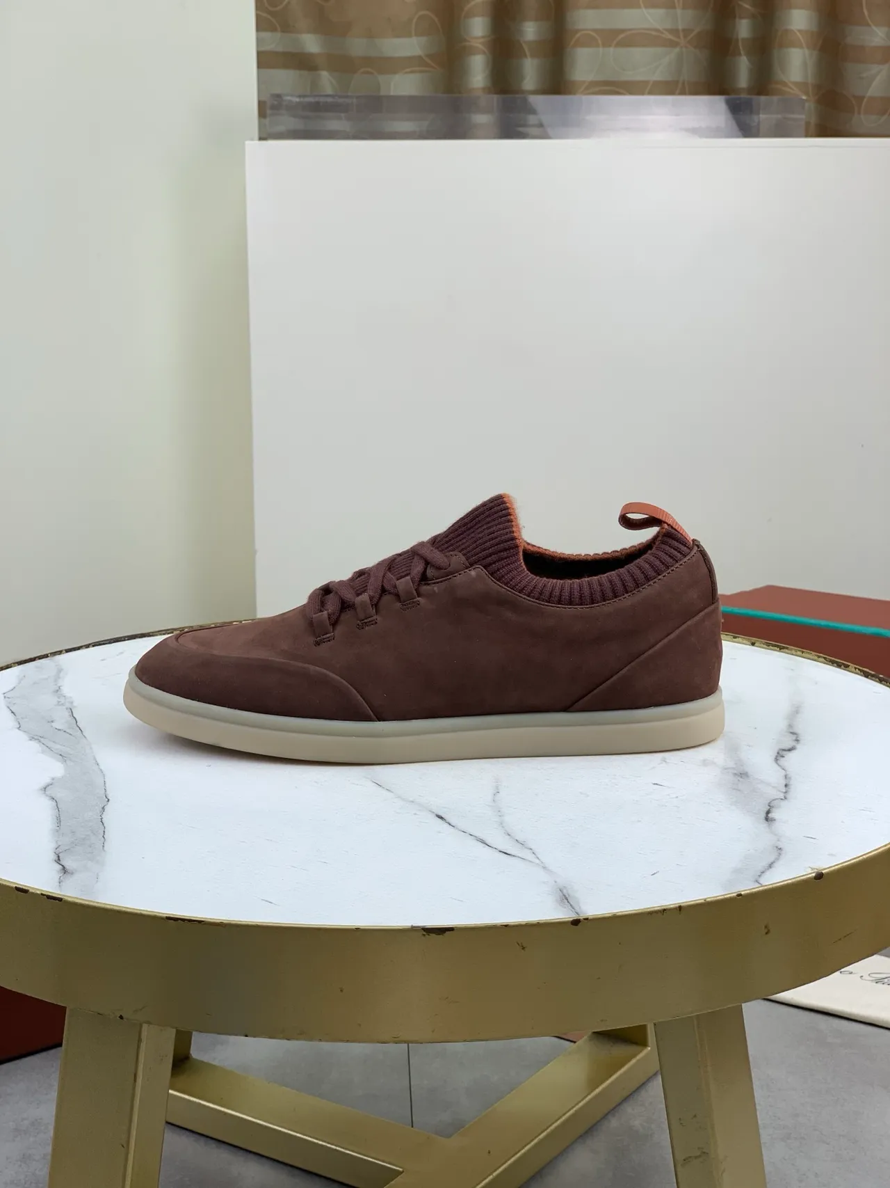 Loro Piana Marron Beige Daim Haut Col Tricoté Côtelé Chaussures Casual 5
