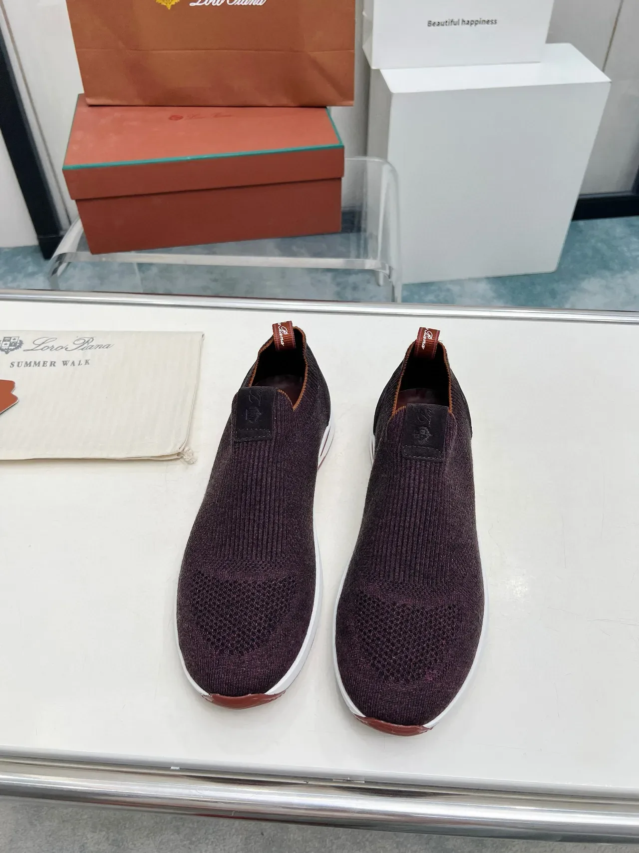 Loro Piana tênis lifestyle de malha slip-on borgonha 4