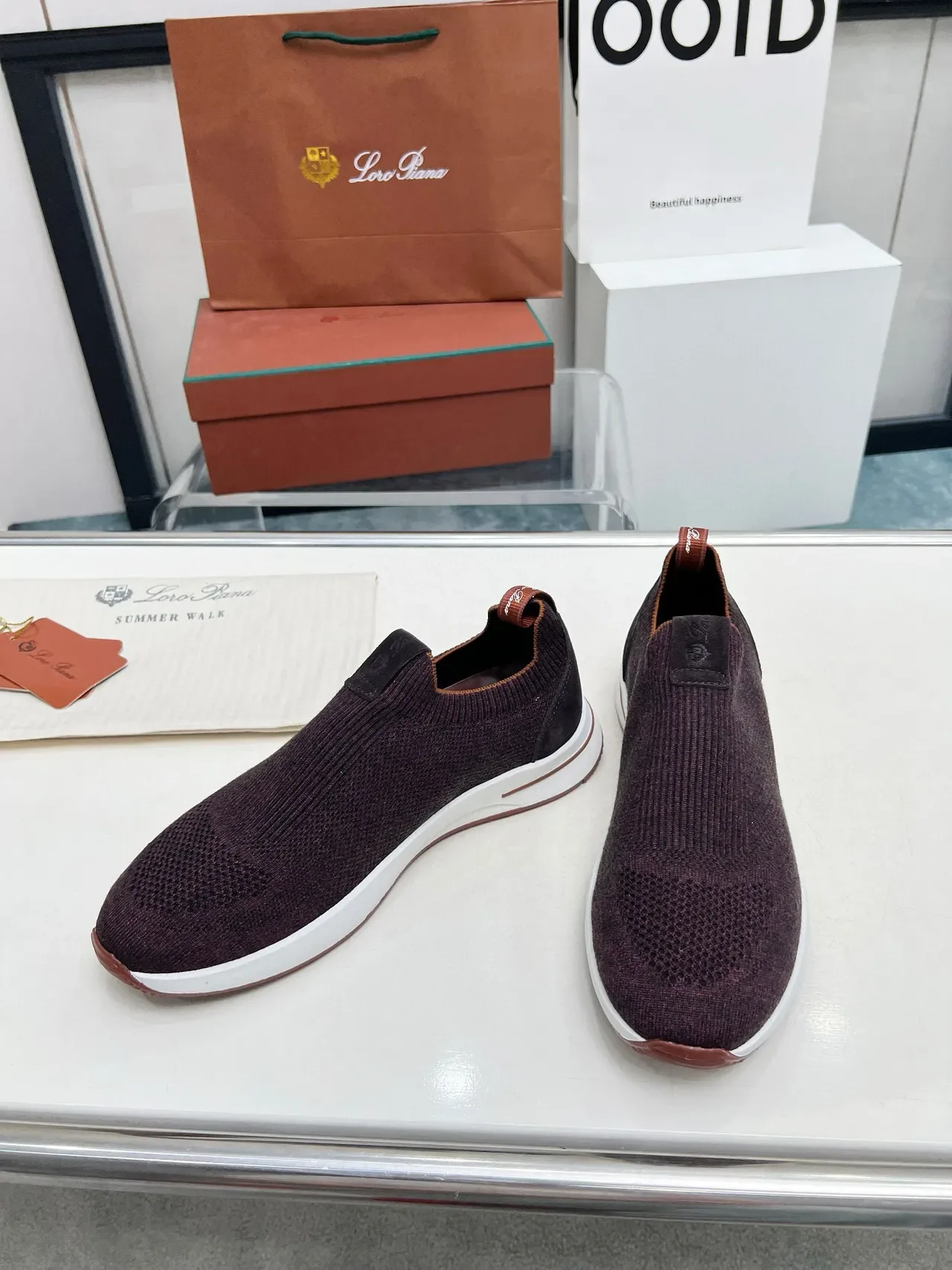Loro Piana tênis lifestyle de malha slip-on borgonha 5