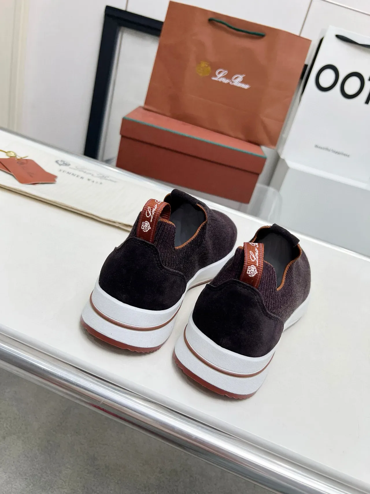 Loro Piana tênis lifestyle de malha slip-on borgonha 6